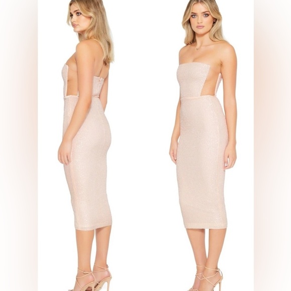 Nookie x Revolve NWT Lumeire Midi in Nude Sequin Formal Cocktail Dress - Picture 4 of 13